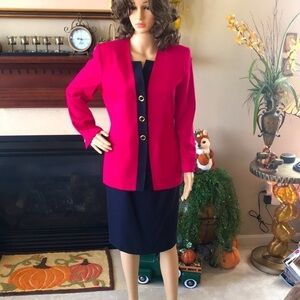 Brand New Kasper 2-Piece Pink & Navy Blue Skirt Suit
